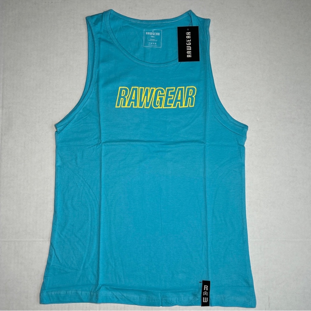 Raw Gear Small Men’s Sky Blue Yellow Tank Gym Workout